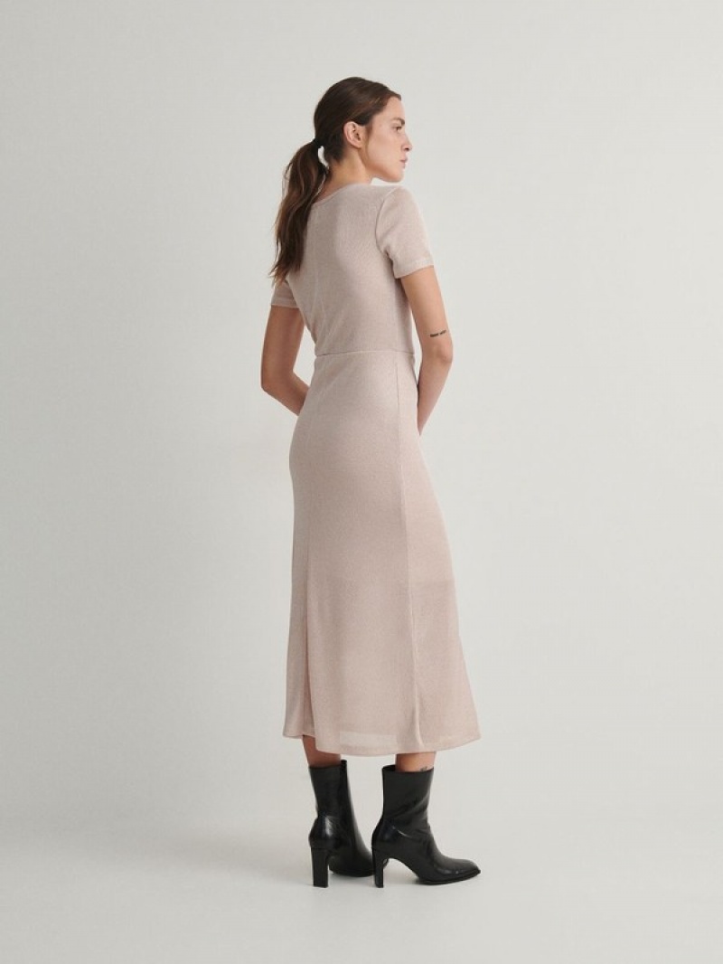 Reserved Midi Kleid Damen Rosa | XJF-580617