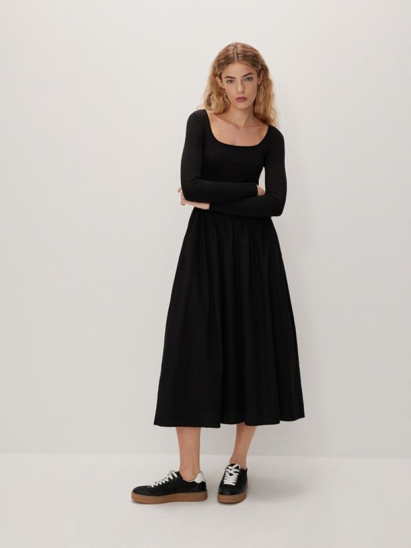 Reserved Midi Kleid Damen Schwarz | BNQ-286751