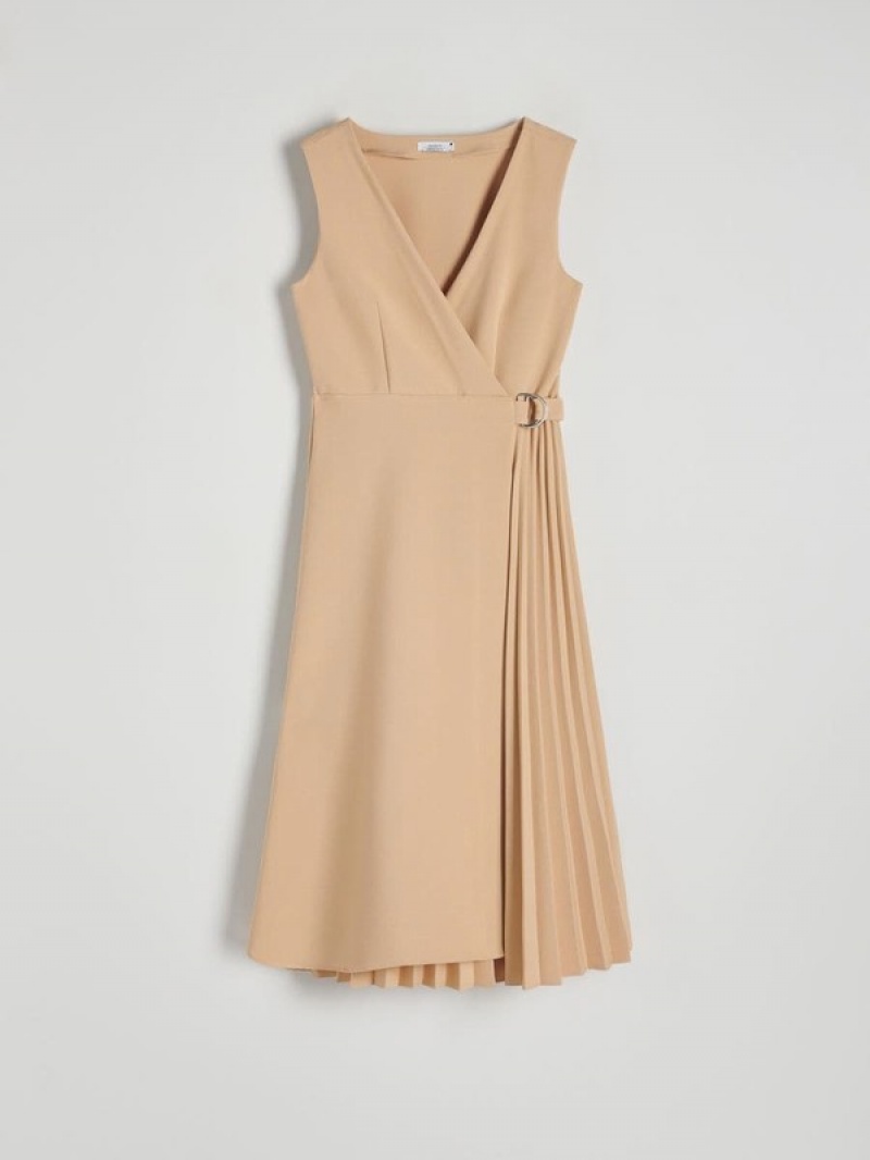 Reserved Midipleats Kleid Damen Beige | SAU-341567