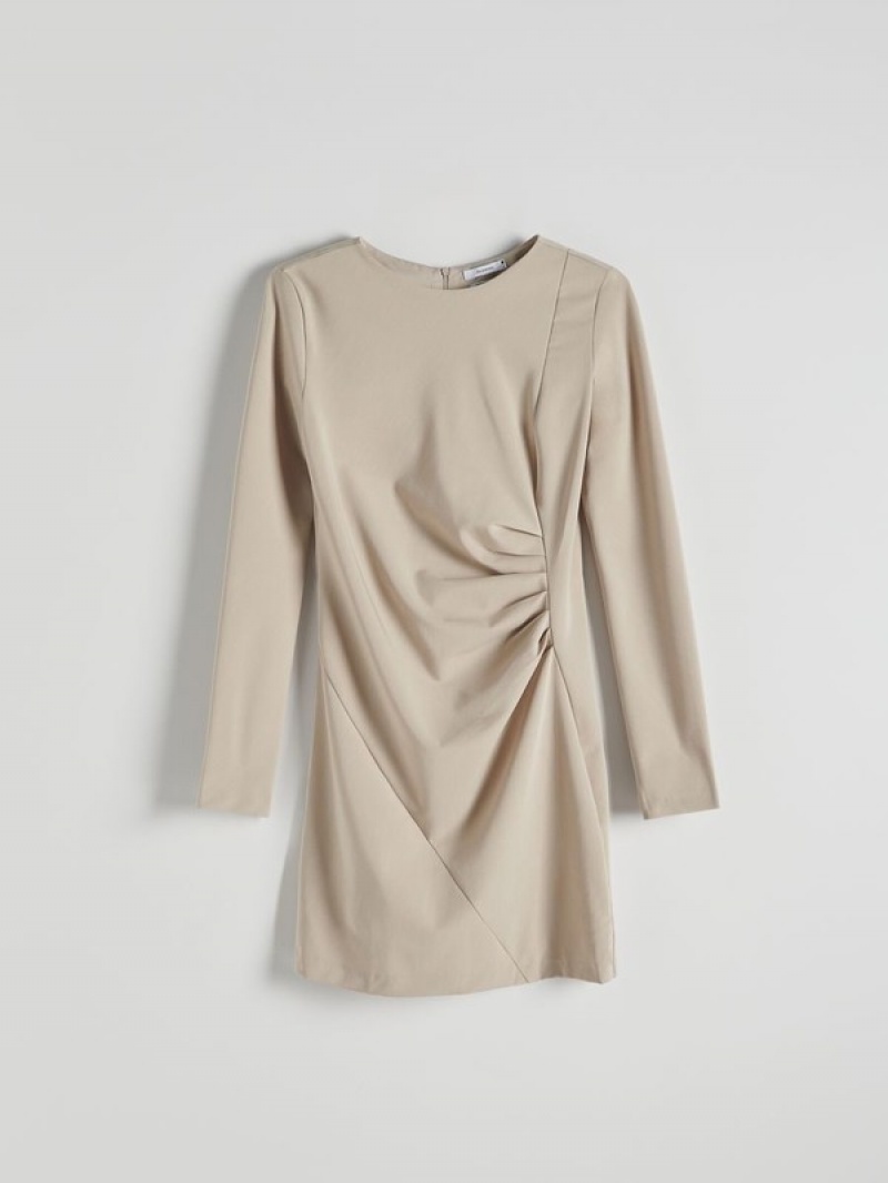 Reserved Minigathered Details Kleid Damen Beige | FUM-961403