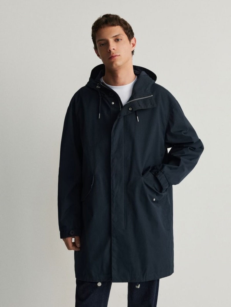 Reserved Mit Kapuze Parka Mäntel Herren Navy | MUW-879302