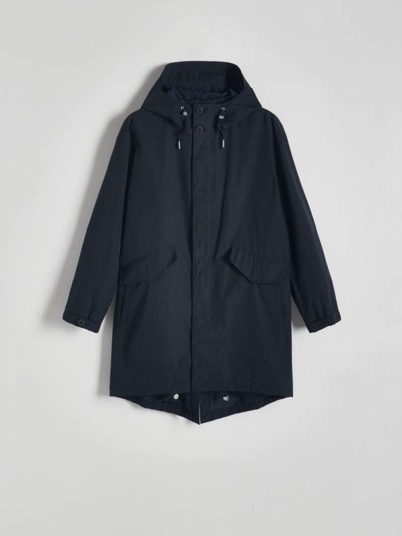 Reserved Mit Kapuze Parka Mäntel Herren Navy | MUW-879302