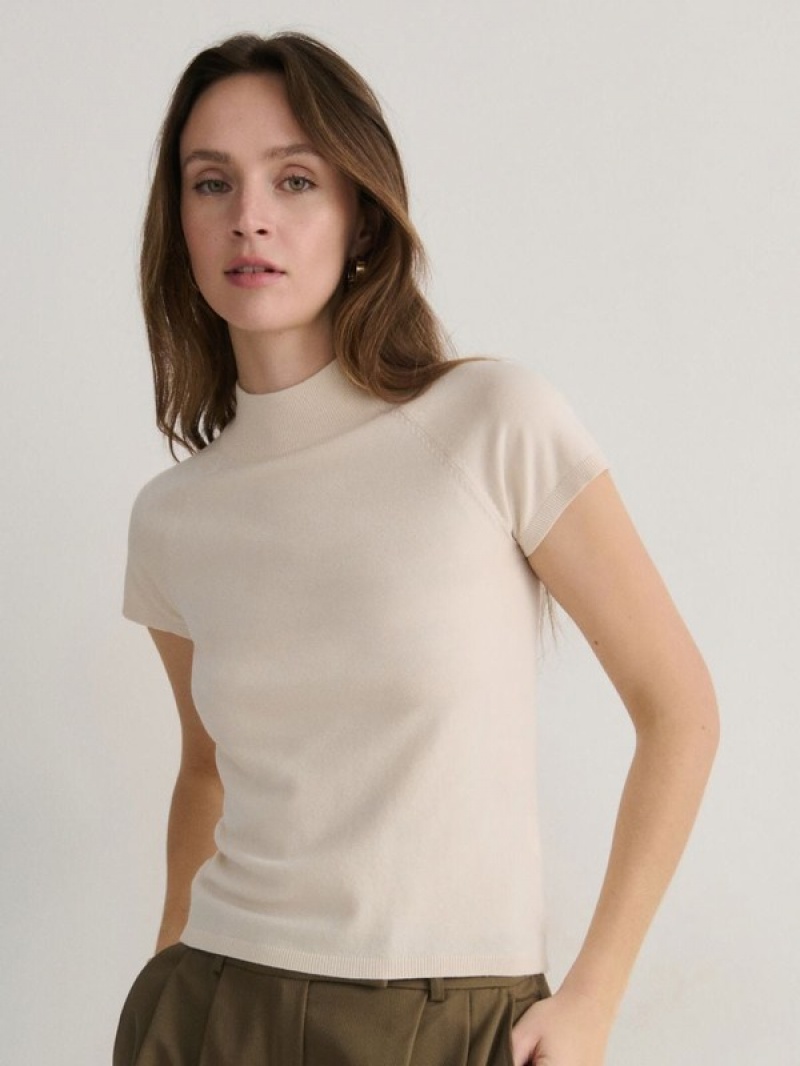 Reserved Mock Neck Hemd Damen Beige | MGI-301429