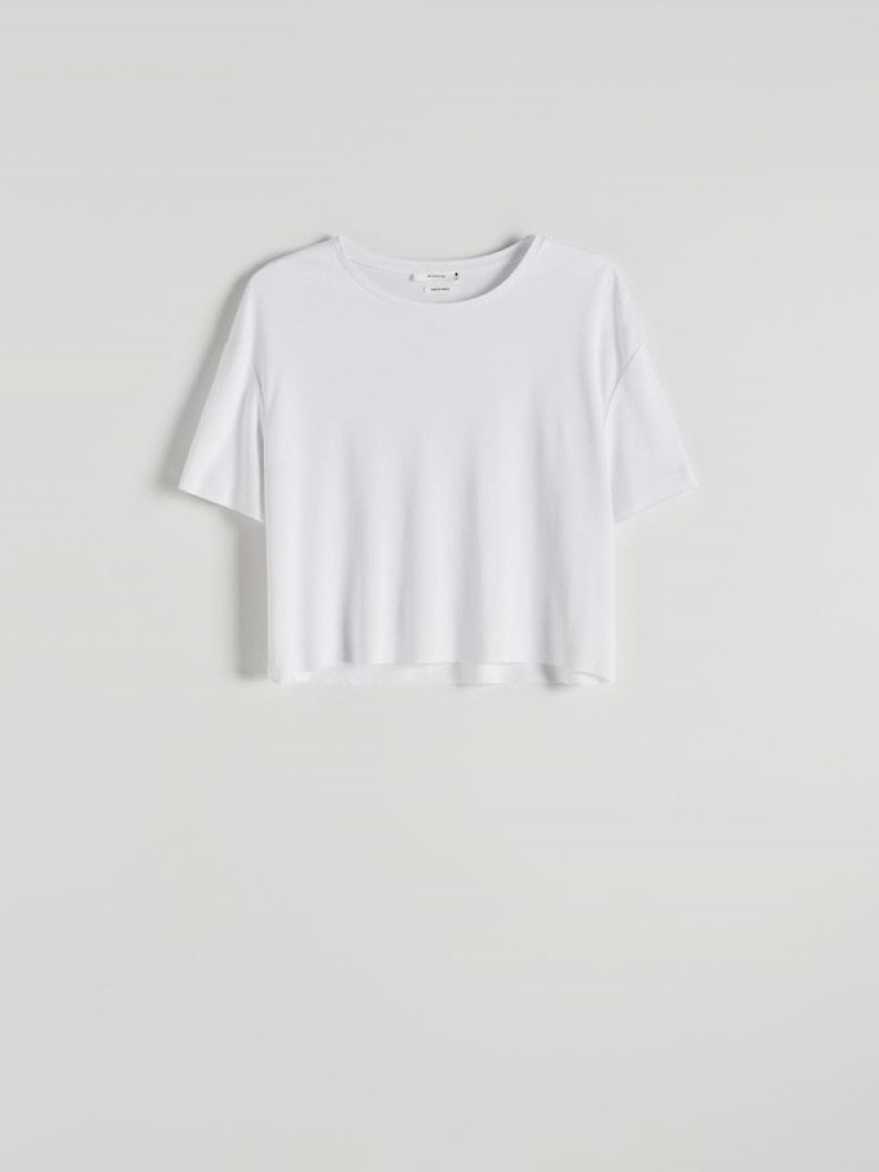 Reserved Modal Blend T-shirts Damen Weiß | QFM-921083