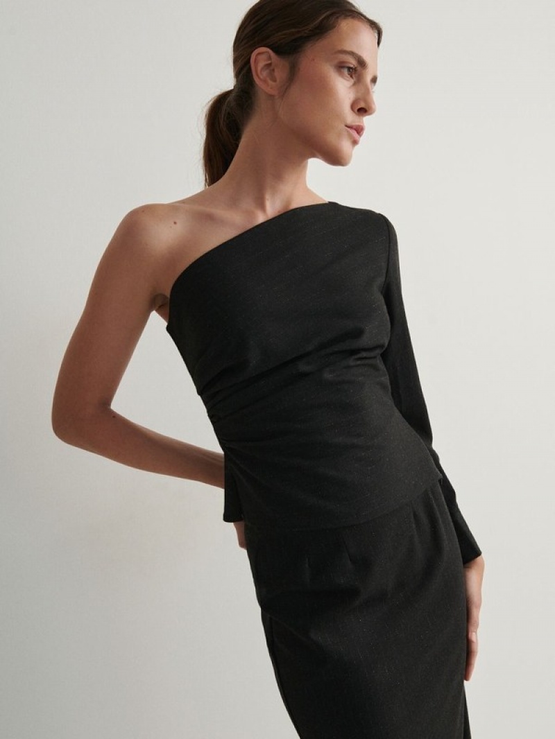 Reserved One Shoulder Hemd Damen Dunkelgrau | BPH-629381