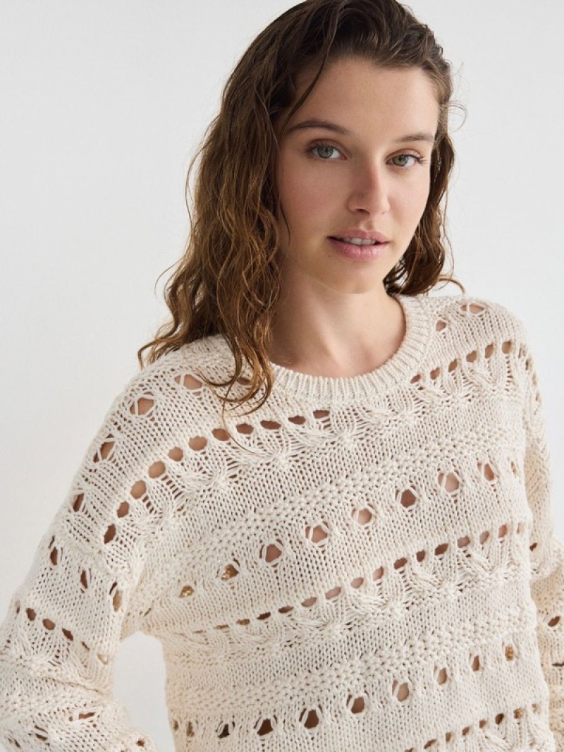 Reserved Openwork Knit Pullover Damen Beige | RTB-729350