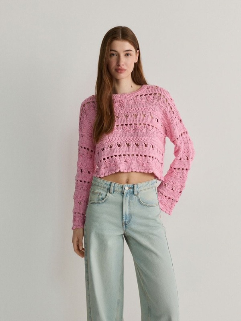 Reserved Openwork Knit Pullover Damen Lila | YAS-207643