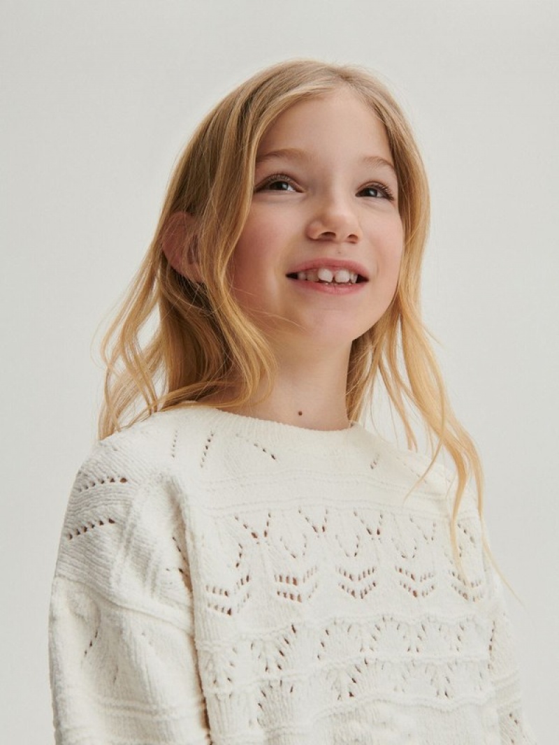 Reserved Openwork Pullover Mädchen Weiß | PDJ-407139