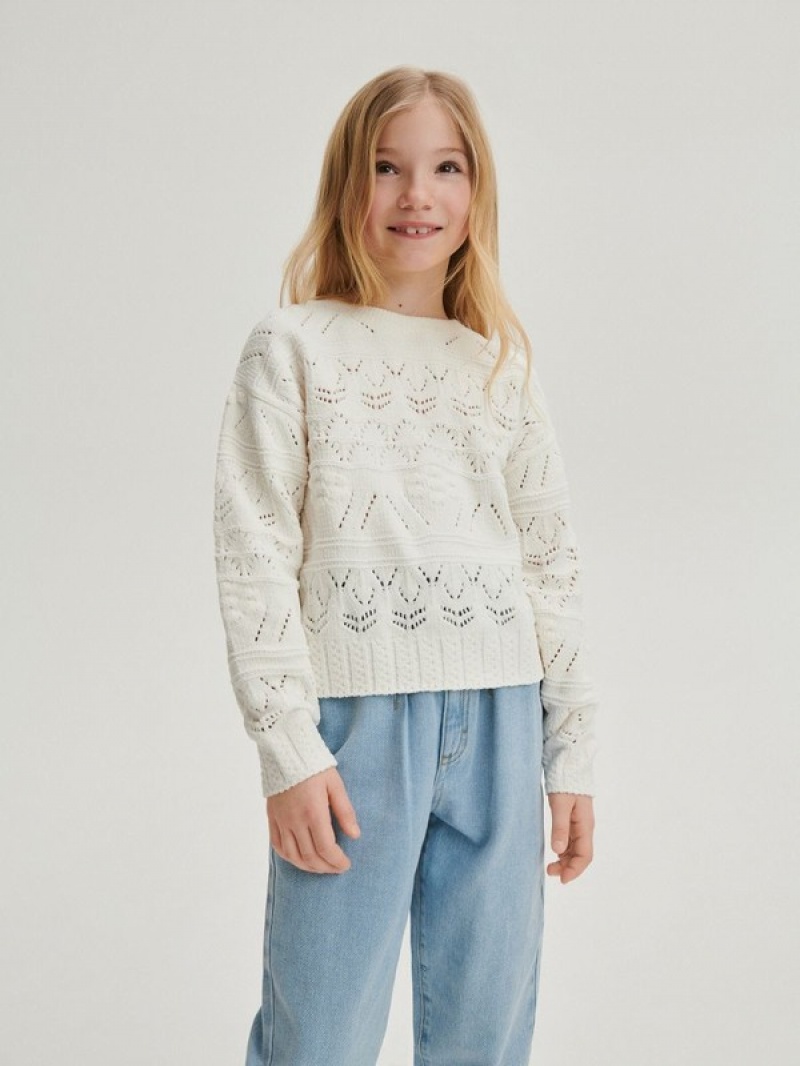 Reserved Openwork Pullover Mädchen Weiß | PDJ-407139