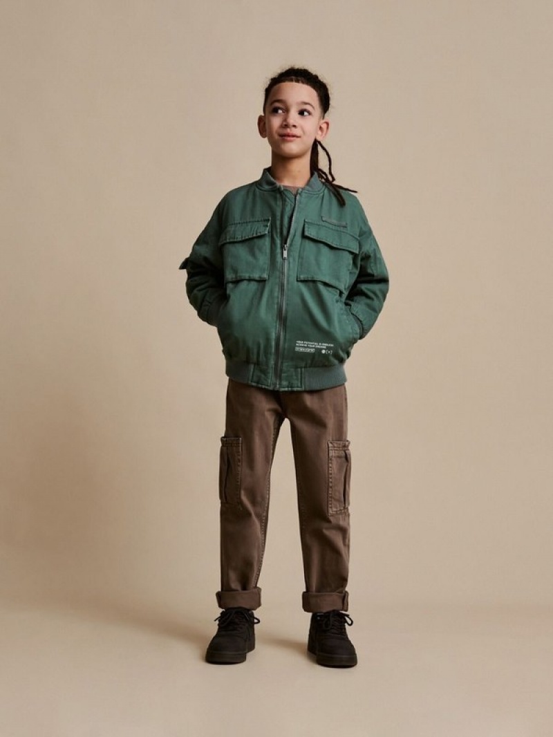 Reserved Oversized Baumwoll Bomber Jacken Jungen Grau Grün | POK-094628