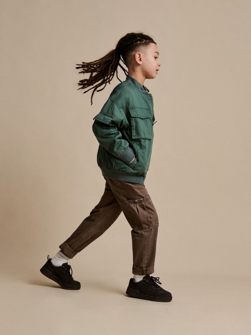 Reserved Oversized Baumwoll Bomber Jacken Jungen Grau Grün | POK-094628