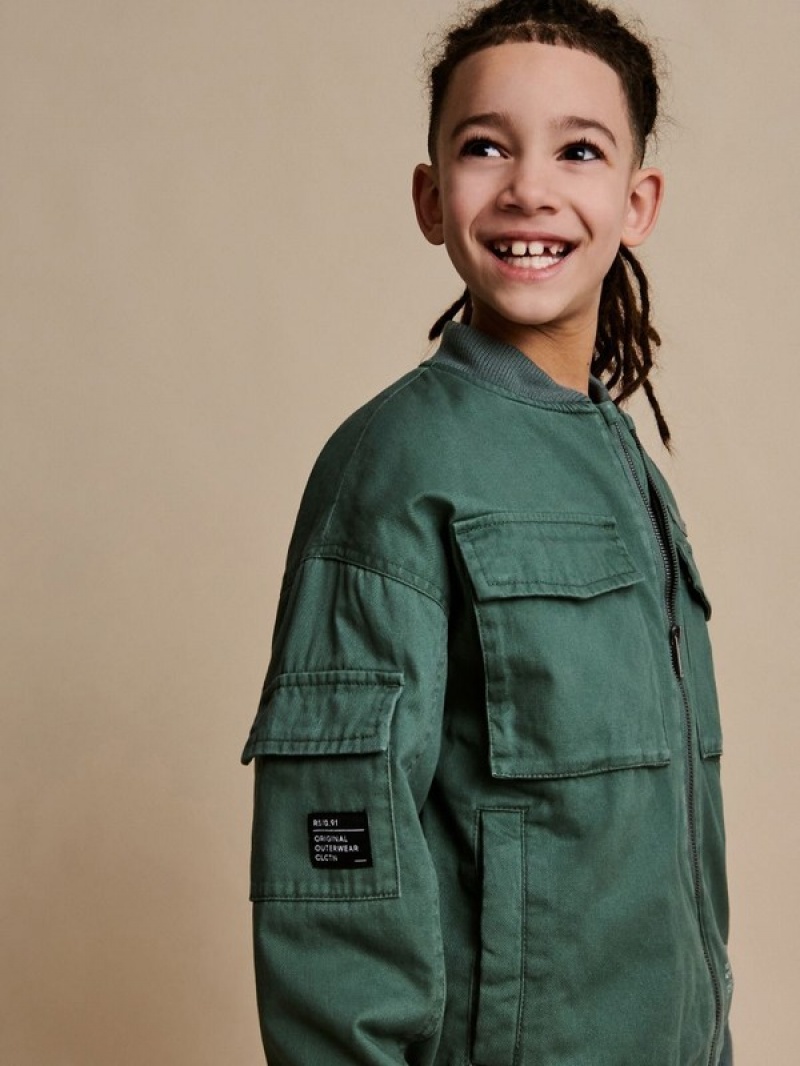 Reserved Oversized Baumwoll Bomber Jacken Jungen Grau Grün | POK-094628