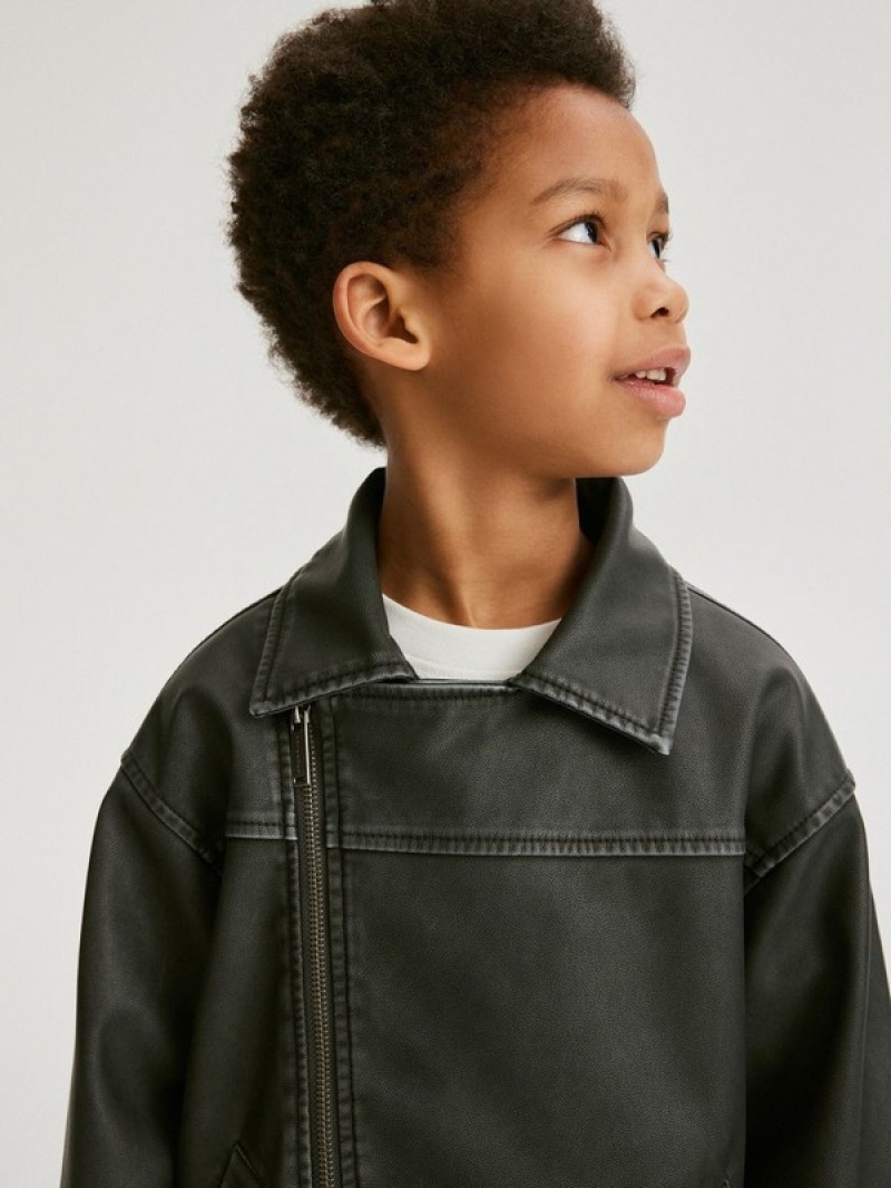 Reserved Oversized Biker Stylen Jacken Jungen Schwarz | NYP-167395