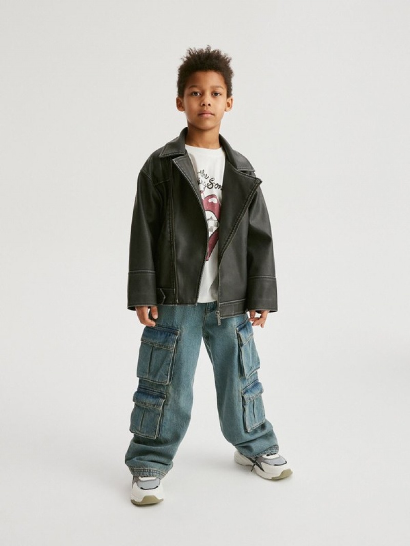 Reserved Oversized Biker Stylen Jacken Jungen Schwarz | NYP-167395