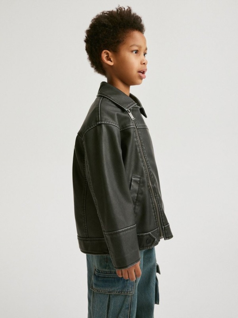 Reserved Oversized Biker Stylen Jacken Jungen Schwarz | NYP-167395