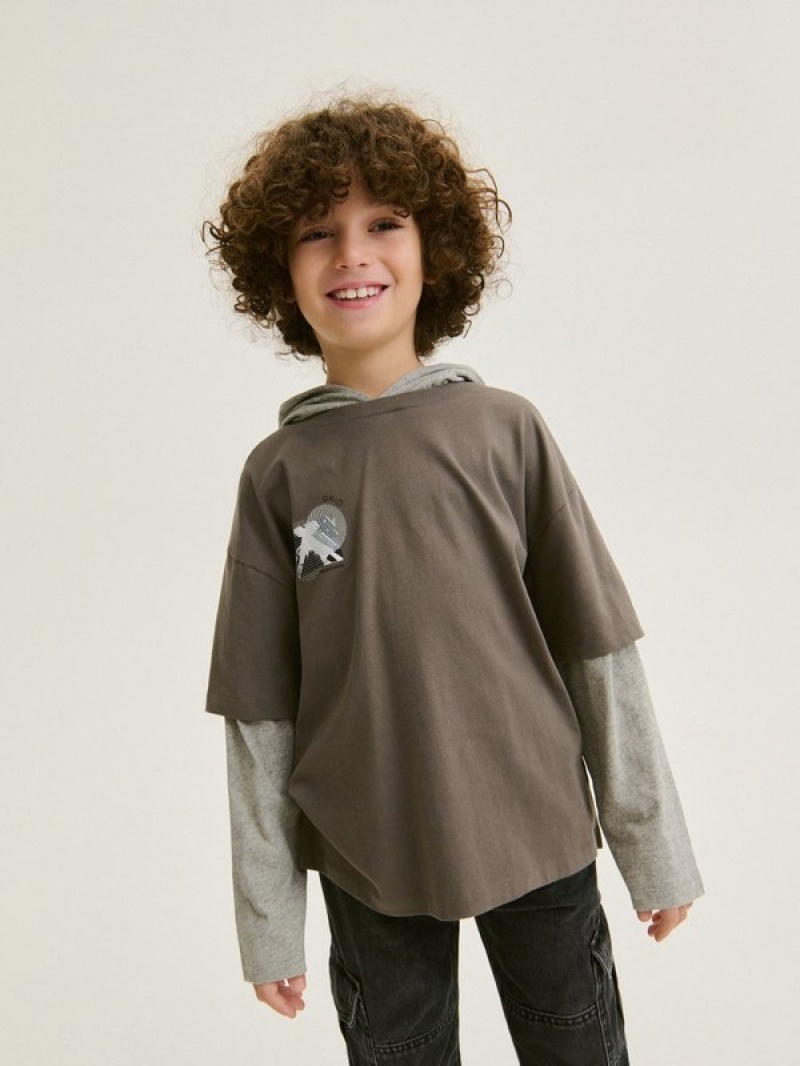 Reserved Oversized Long Sleeve T-print Pullover Jungen Dunkelgrau | GAR-793810