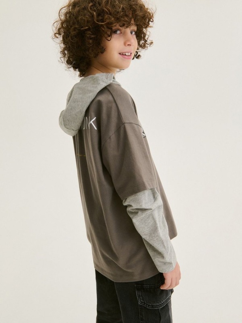 Reserved Oversized Long Sleeve T-print Pullover Jungen Dunkelgrau | GAR-793810