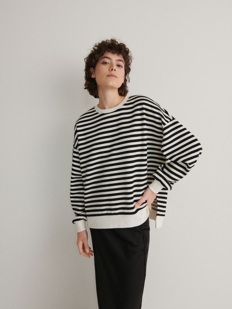 Reserved Oversized Stripe Sweatshirts Damen Schwarz | TXJ-473682