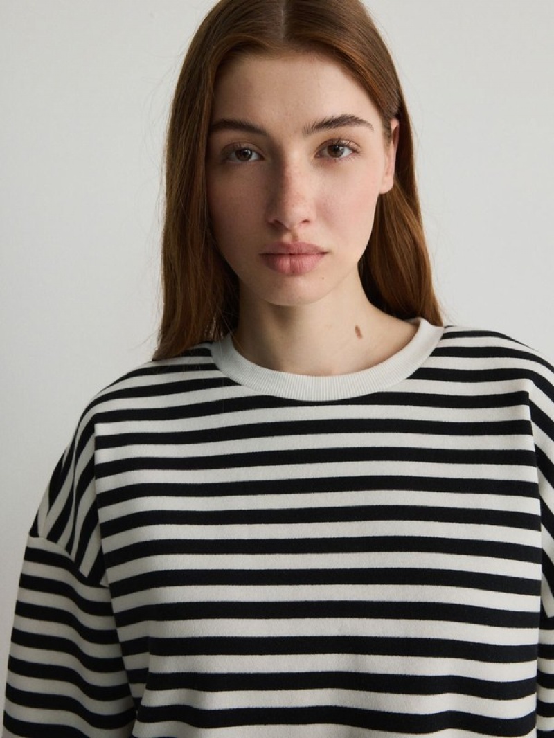 Reserved Oversized Stripe Sweatshirts Damen Schwarz | FCX-268597