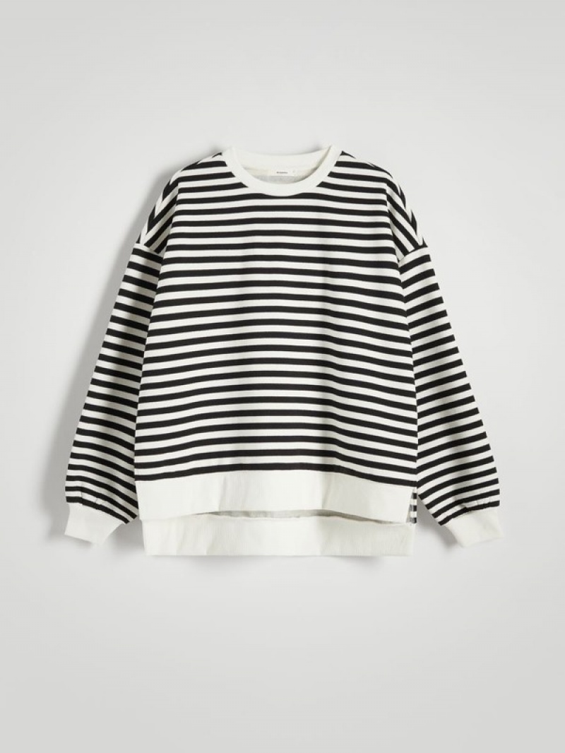 Reserved Oversized Stripe Sweatshirts Damen Schwarz | FCX-268597