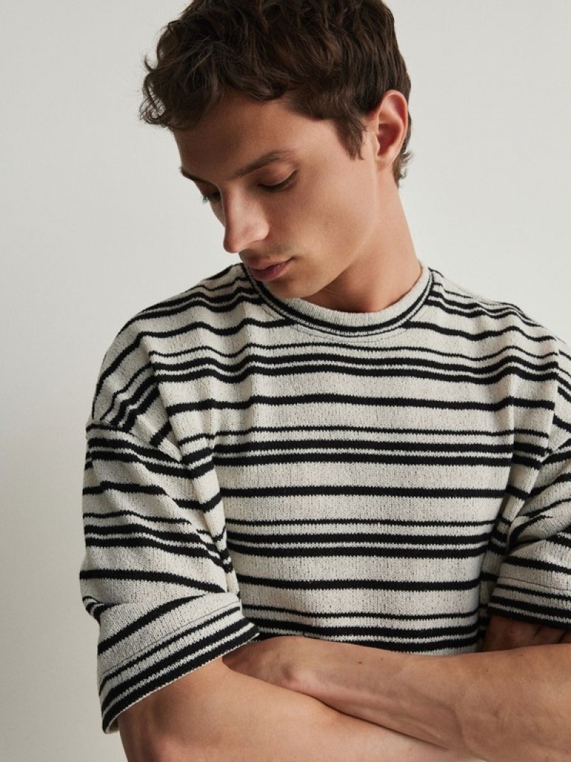 Reserved Oversized Stripe T-shirts Herren Weiß | AKF-089736