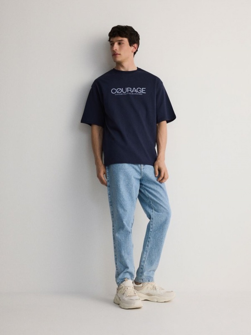 Reserved Oversized T-print T-shirts Herren Navy | GUX-613294