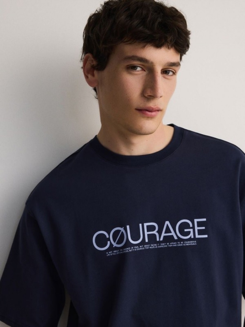 Reserved Oversized T-print T-shirts Herren Navy | GUX-613294