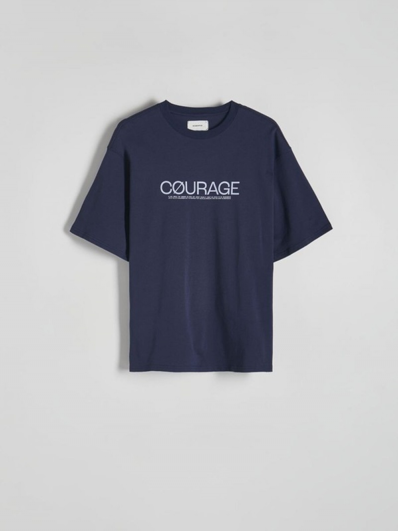 Reserved Oversized T-print T-shirts Herren Navy | GUX-613294