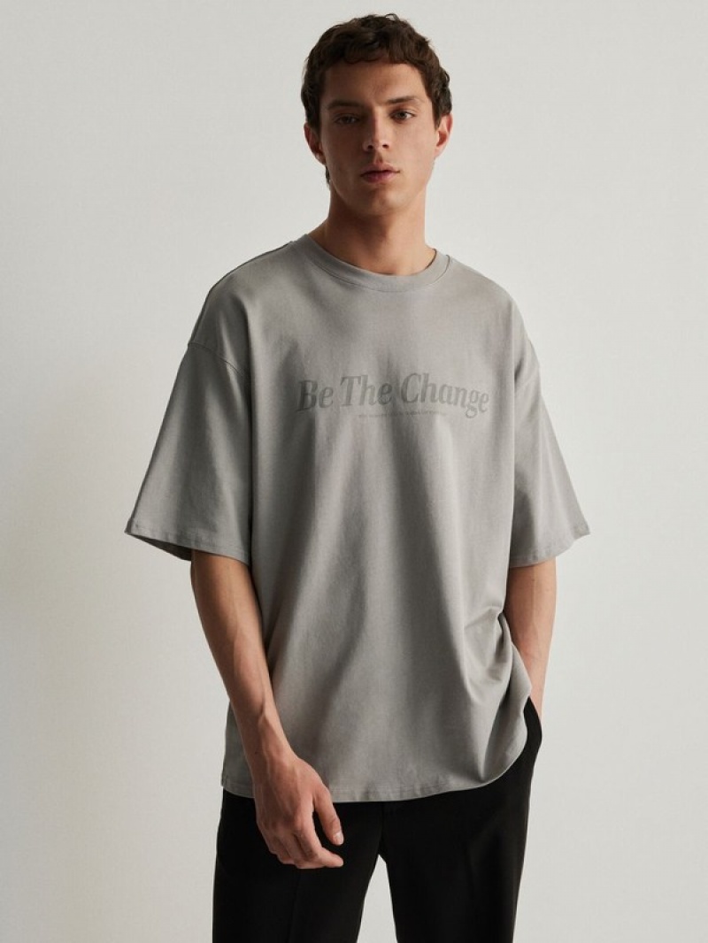 Reserved Oversized T-print T-shirts Herren Hellgrau | GQP-859360