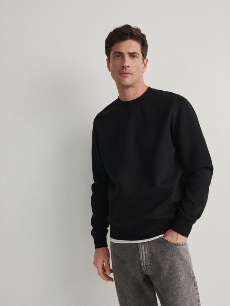 Reserved Plain Baumwoll Rich Sweatshirts Herren Schwarz | CDI-270569