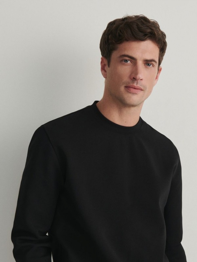 Reserved Plain Baumwoll Rich Sweatshirts Herren Schwarz | CDI-270569