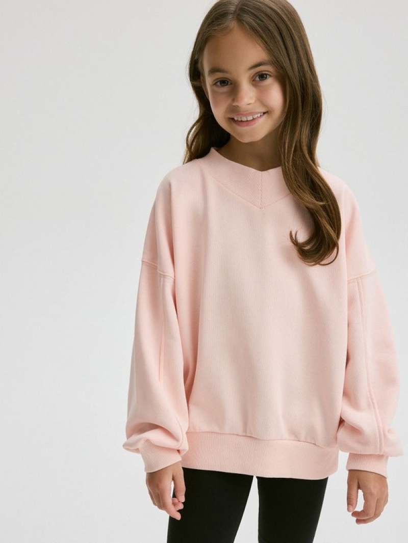 Reserved Plain Baumwoll Rich Sweatshirts Mädchen Koralle | OPD-915867