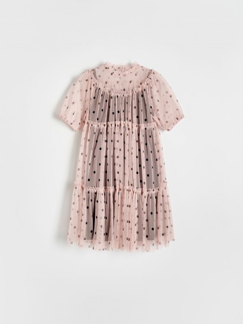 Reserved Polka Dot Tulle Kleid Mädchen Rosa | MHF-870952