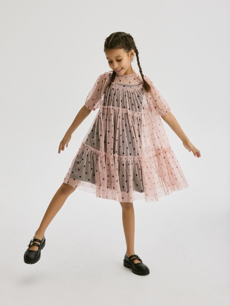 Reserved Polka Dot Tulle Kleid Mädchen Rosa | MHF-870952