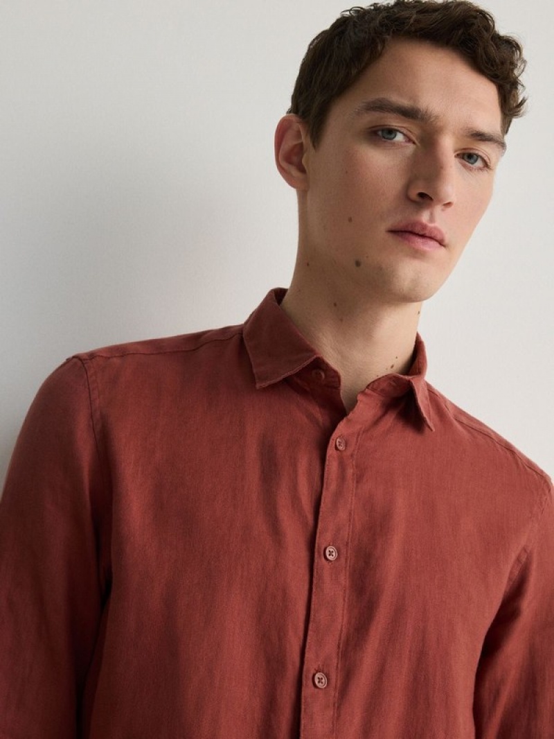 Reserved Regular Fit Linen Hemd Herren Rot | CBO-432751