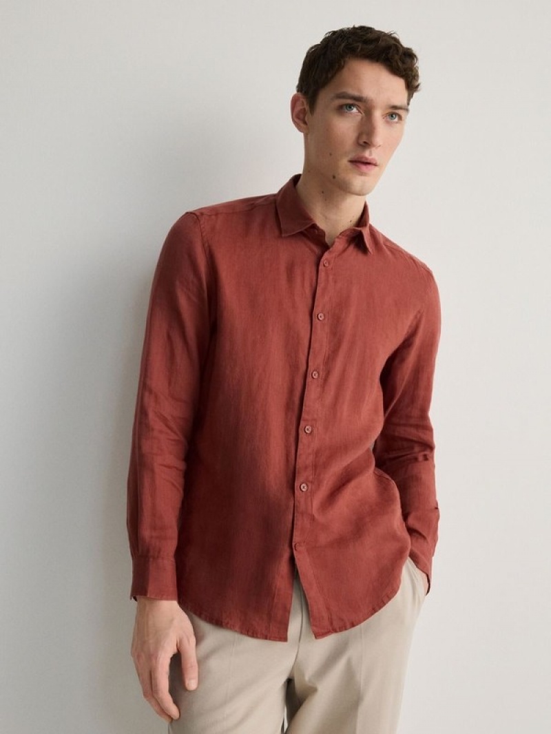 Reserved Regular Fit Linen Hemd Herren Rot | CBO-432751