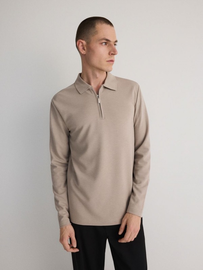 Reserved Regular Fit Long Sleeve Polo Shirts Herren Beige | SPV-379814