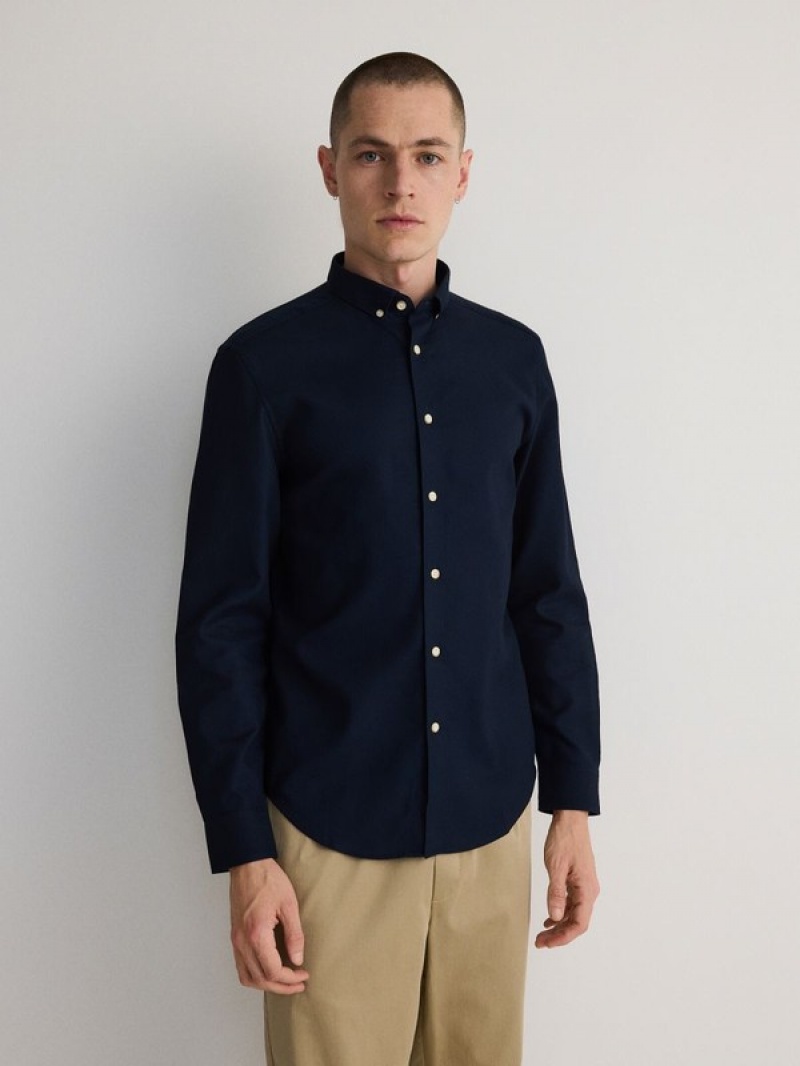 Reserved Regular Fit Plain Hemd Herren Navy | NJX-052961