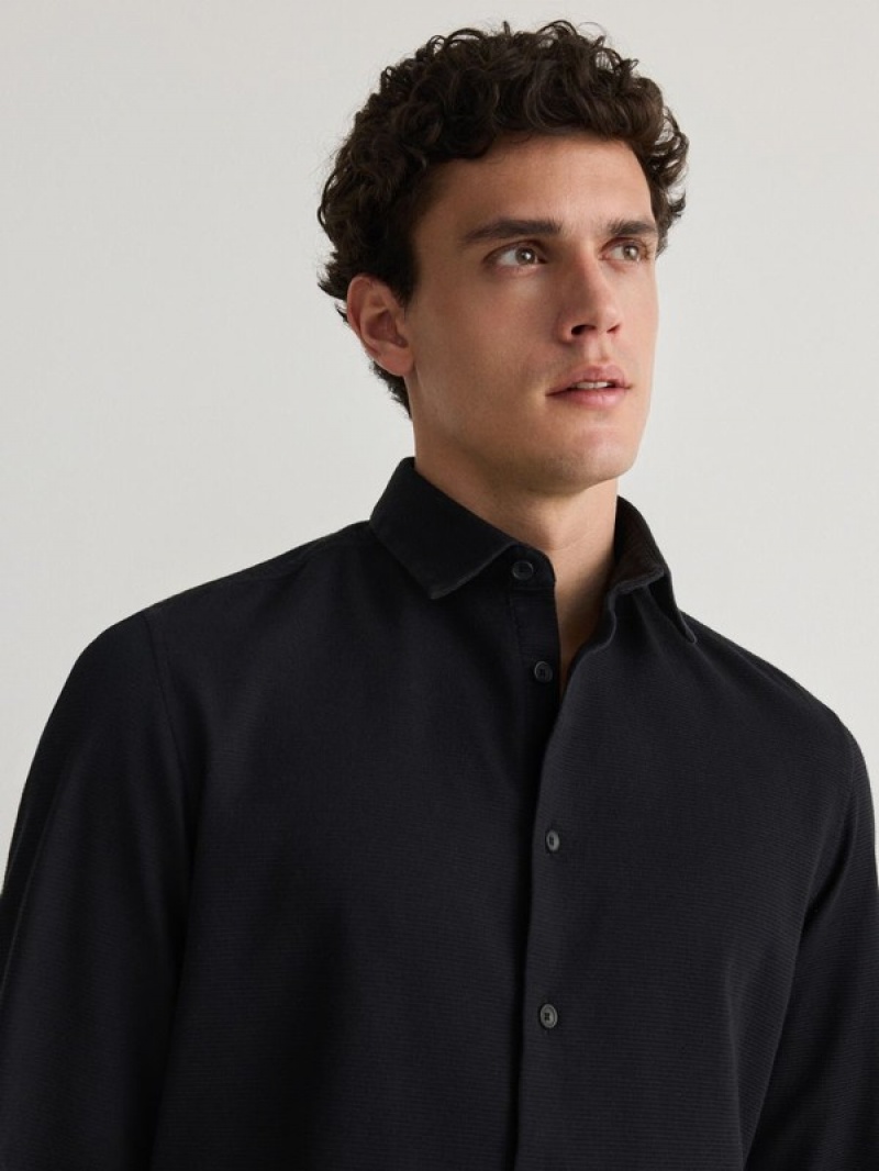 Reserved Regular Fit Plain Hemd Herren Schwarz | ISF-304759