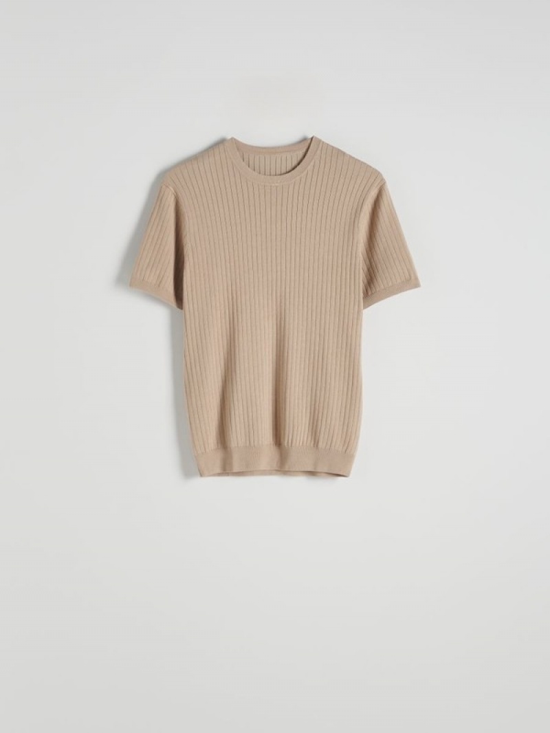 Reserved Regular Fit Rib Knit T-shirts Herren Beige | NOA-398402