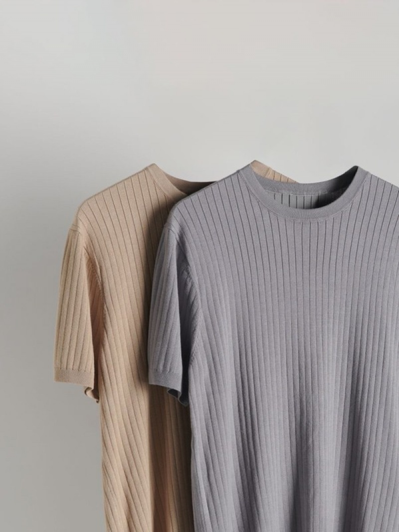 Reserved Regular Fit Rib Knit T-shirts Herren Beige | NOA-398402