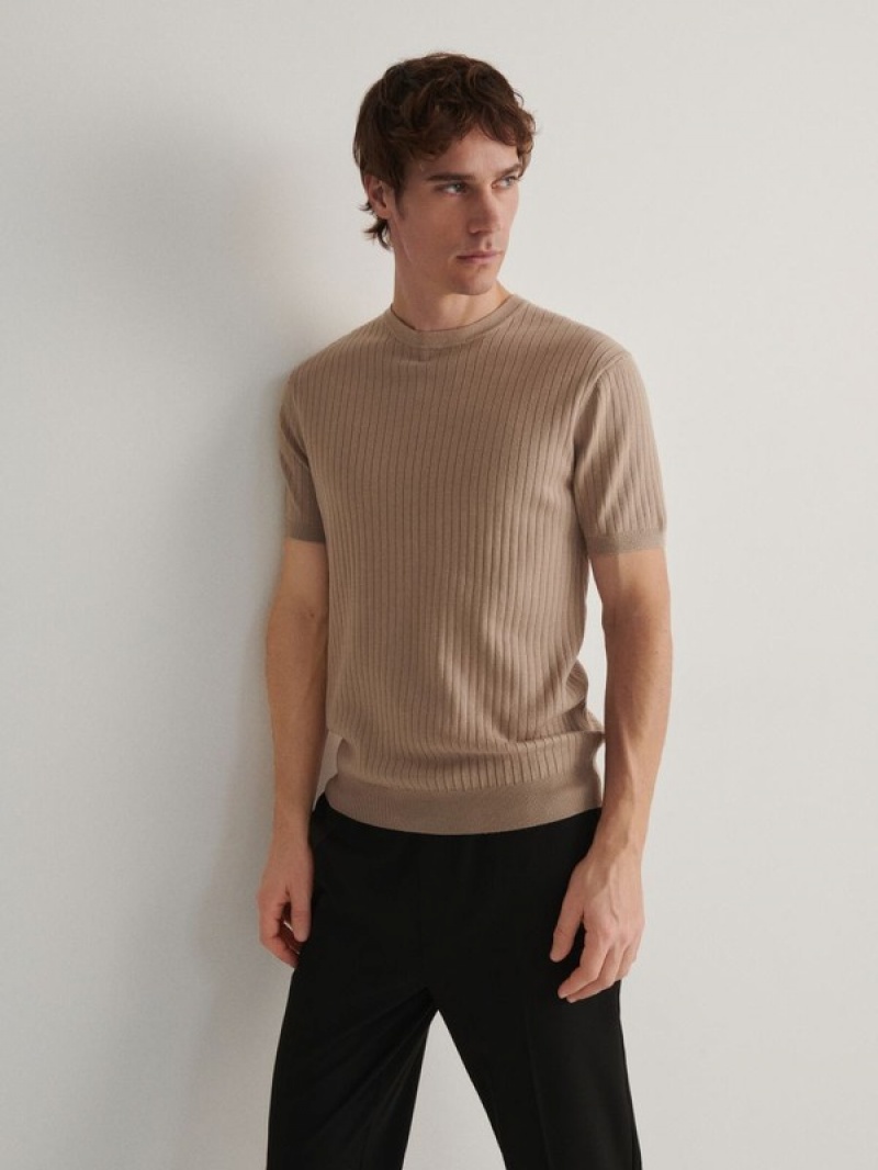 Reserved Regular Fit Rib Knit T-shirts Herren Beige | NOA-398402