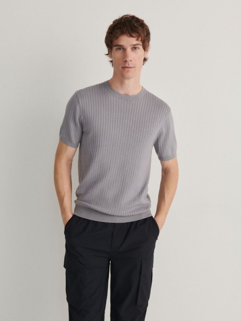 Reserved Regular Fit Rib Knit T-shirts Herren Grau | OAT-508437