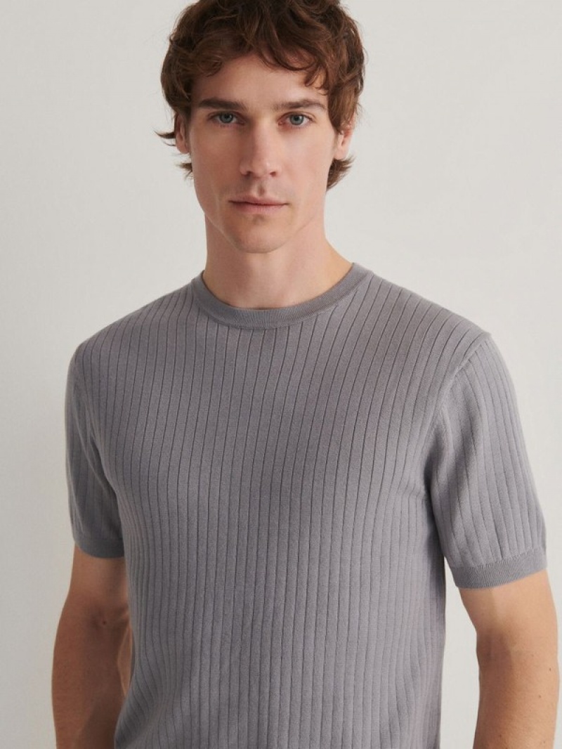 Reserved Regular Fit Rib Knit T-shirts Herren Grau | OAT-508437