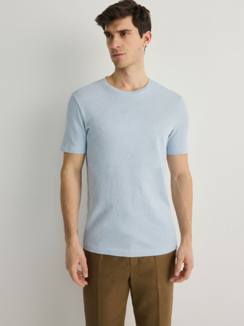 Reserved Regular Fit T-linen Blend T-shirts Herren Hellblau | GVJ-683471