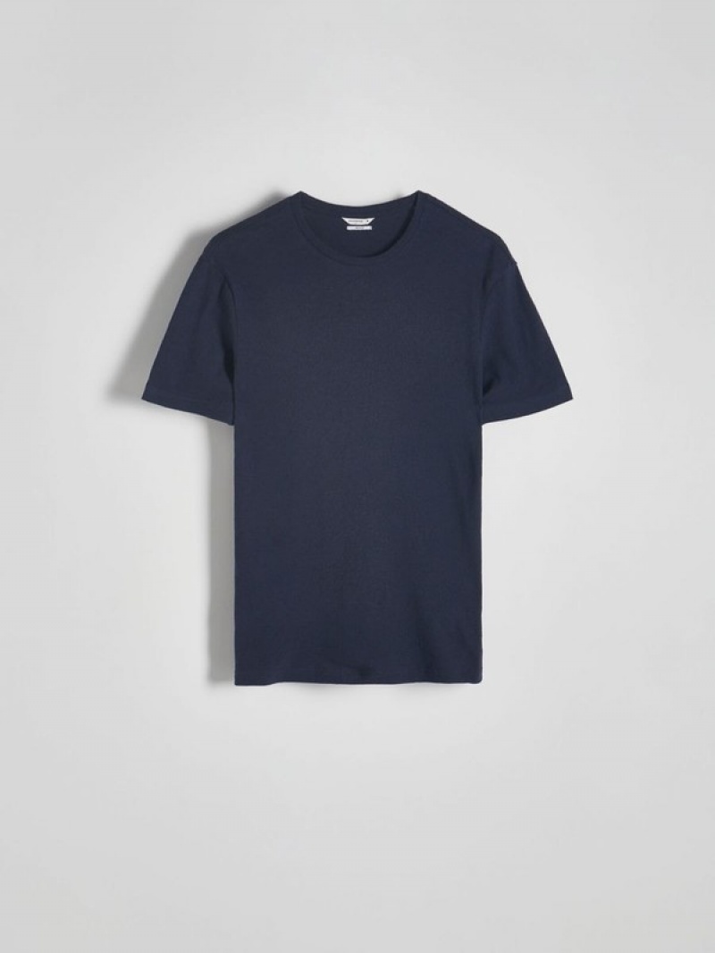 Reserved Regular Fit T-linen Blend T-shirts Herren Navy | ZVW-603594