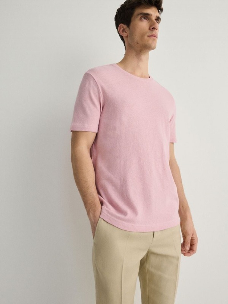 Reserved Regular Fit T-linen Blend T-shirts Herren Rosa | VMC-906825