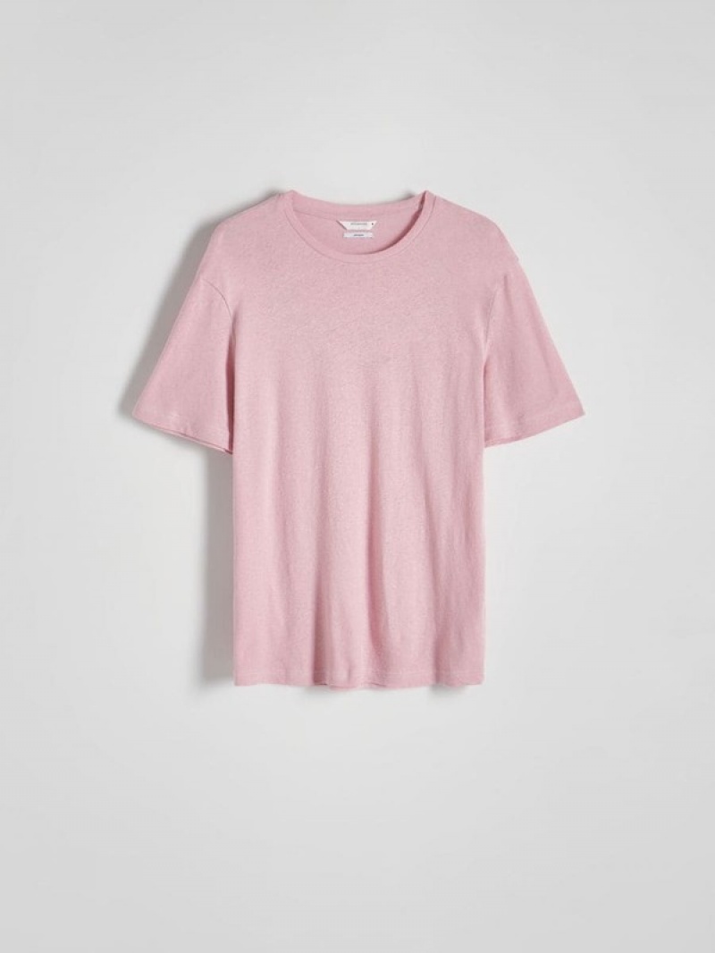 Reserved Regular Fit T-linen Blend T-shirts Herren Rosa | VMC-906825