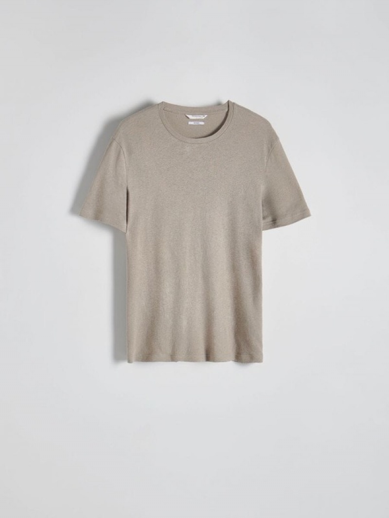 Reserved Regular Fit T-linen Blend T-shirts Herren Olivgrün | TWX-908276