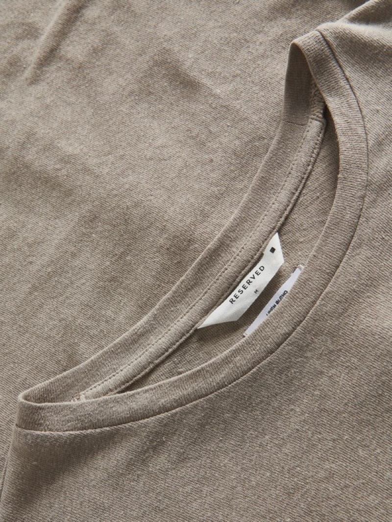 Reserved Regular Fit T-linen Blend T-shirts Herren Olivgrün | TWX-908276